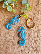 Charger l'image dans la galerie, Duo de pépites hippocampe (bleu doré paillettes)