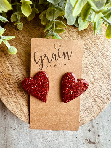 Boucles coeur en résine (paillettes rouges)