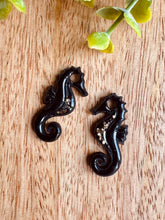 Charger l'image dans la galerie, Duo de pépites hippocampe (noire doré paillettes)