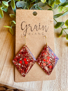 Boucles résine (rouge doré )