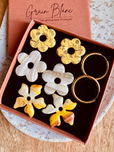 Charger l'image dans la galerie, Kit/Cadeau « duo de pépites » - 3 pampilles + créoles(jaune-crème -doré)