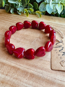 Bracelet ROUGE RUBIS  « cœurs  » - Taille S