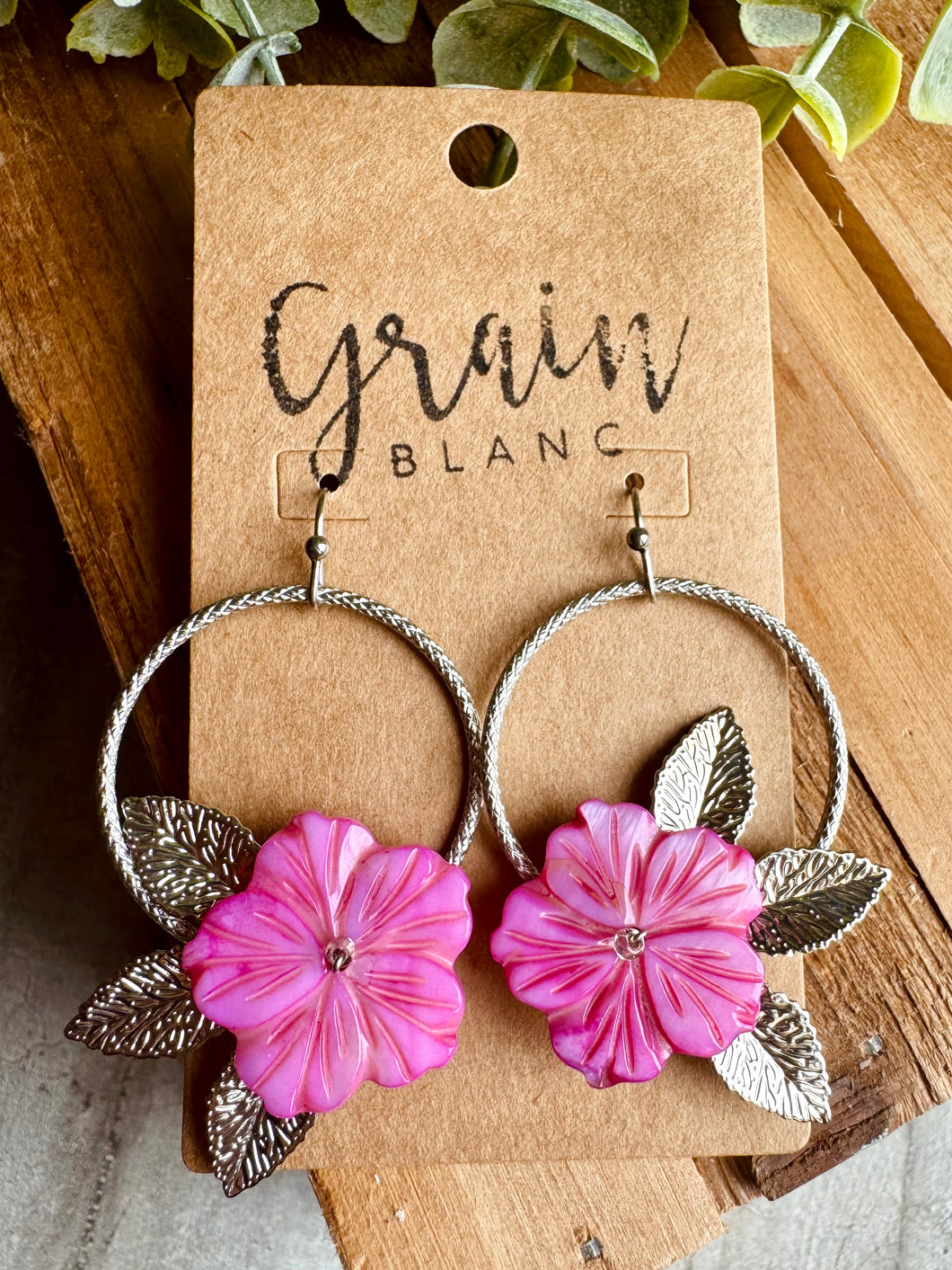 Boucles disques fleurs (rose/argenté)