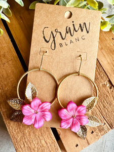 Boucles disques fleurs (rose/doré)