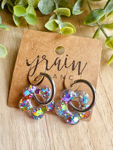 Boucles résine duo de pépites (multicolore argenté)