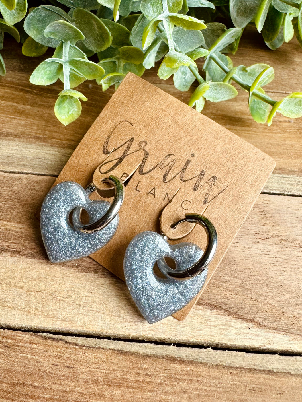 Boucles résine duo de pépites (gris argent)