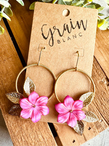 Boucles disques fleurs (rose/doré)