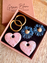 Charger l'image dans la galerie, Kit/Cadeau « duo de pépites » - 2 pampilles + créoles (bleu-rose-doré)