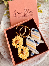 Charger l'image dans la galerie, Kit/Cadeau « duo de pépites » - 2 pampilles + créoles- (bleu-jaune -doré)