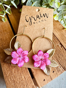 Boucles disques fleurs (rose/doré)