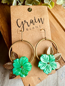 Boucles disques fleurs (vert/doré)