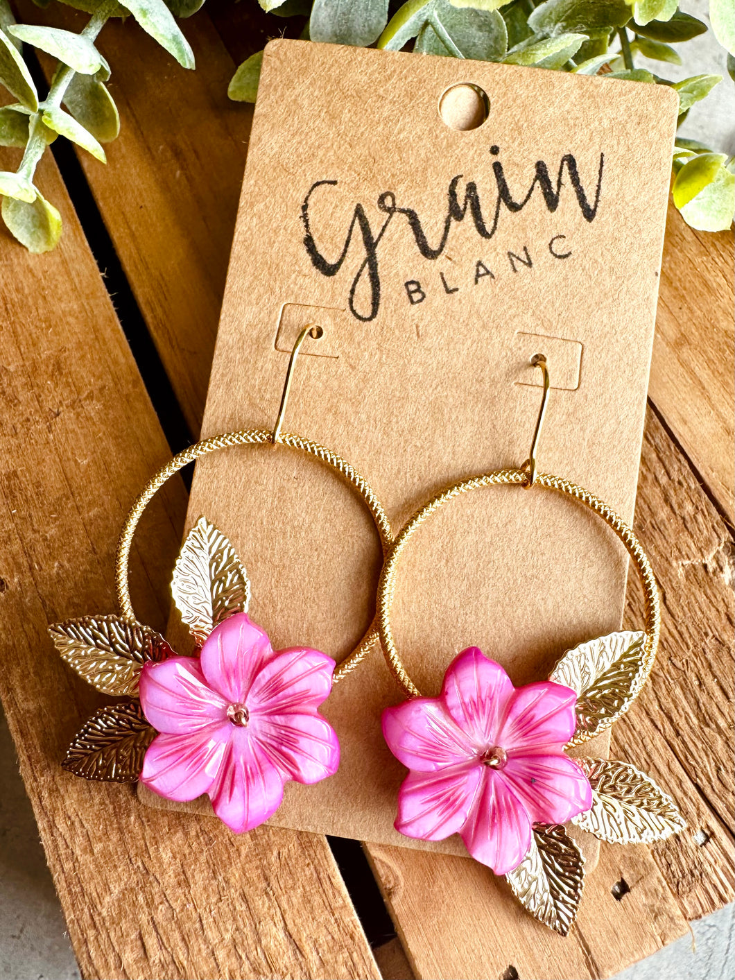 Boucles disques fleurs (rose/doré)