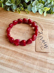 Bracelet ROUGE RUBIS  « cœurs  » - Taille S