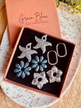 Charger l'image dans la galerie, Kit/Cadeau « duo de pépites » - 3 pampilles + créoles(bleu argenté)