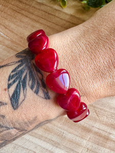 Bracelet ROUGE RUBIS  « cœurs  » - Taille S