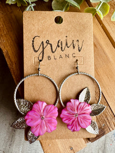 Boucles disques fleurs (rose/argenté)