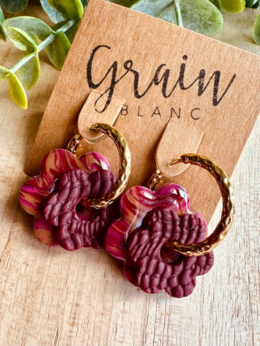 Créoles avec fleurs 🌸 (Bordeaux doré)