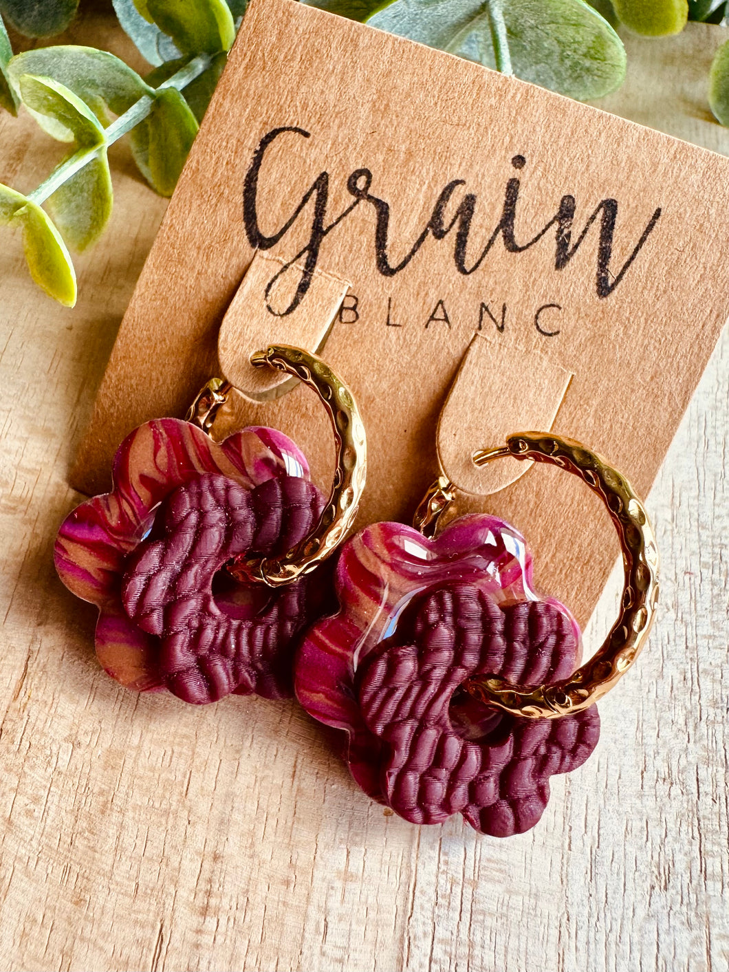 Créoles avec fleurs 🌸 (Bordeaux doré)