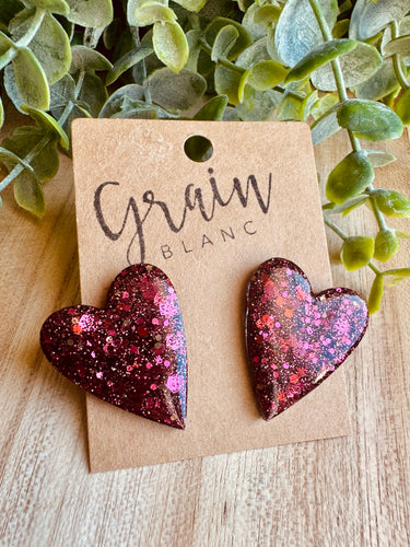 Boucles coeur en résine🤍 (paillettes bordeaux)